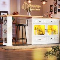 360 Rotating Kitchen Island with App-Controlled LED Lights and Music Sync, Extendable Bar Table with 4 Drawers, 135L x 39W x 93H cm, White Aosom UK