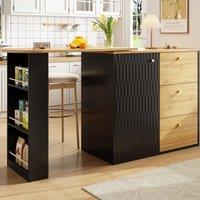 Extendable Bar Table with Pull-Out System and Snack Compartment, Kitchen Island with Drawers, Shelves, 138L x 39W x 104H cm, Black+Natural Aosom UK