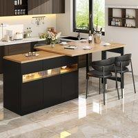 Extendable Bar Table with App-Controlled LED Lighting, Modern Kitchen Island with 360 Swivel Function, 120-180L x 40W x 71.5H cm, Black Aosom UK