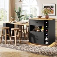 Extendable Kitchen Island with Dining Table, Multifunctional Storage Cabinet with Wine Rack, 141L x 70W x 101.5H cm, Black Aosom UK