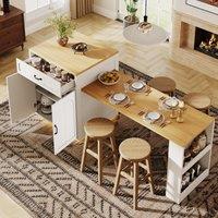 Extendable Kitchen Island with Built-In Wine Rack, Multifunctional Storage Cabinet with Dining Table, 141-193.5L x 70W x 101.5H cm, White Aosom UK