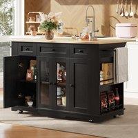 Stylish Kitchen Island with Foldable Worktop and Dining Extension, Space-Saving Dining Cart for Cosy Flats, 151.5L x 60W x 91.5H cm, Black Aosom UK