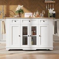 Modern Kitchen Island and Serving Trolley with MDF Worktop, Extendable Fold‑out Dining Table with Drawer, 151.5L x 60W x 91.5H cm, White Aosom UK