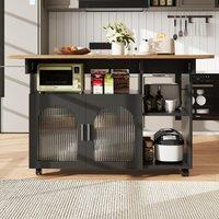 Mobile Kitchen Island with Folding Dining Tops and Storage, Multifunctional Dining Trolley for Modern Home, 120L x 30-70W x 79.5H cm, Black Aosom UK