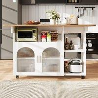 Mobile Kitchen Island with Fold-Down Dining Extensions, Versatile Serving Trolley with Open Shelves, 120L x 30-70W x 79.5H cm, White Aosom UK
