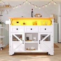 Multifunctional Kitchen Cart with 3 Drawers and 2 Glass-Front Doors, Mobile Kitchen Island with Drop-Leaf Table, 120L x 71W x 98H cm, White Aosom UK