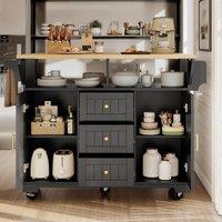 Extendable Kitchen Island with 3 Drawers and Adjustable Shelves, Trolley Cabinet with Double-Sided Drop-Leaf, 120L x 40-80W x 95H cm, Black Aosom UK