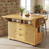 Foldable Serving Trolley with Ample Storage and Snack Racks, Mobile Kitchen Island for Balconies, 142.5L x 40W x 95H cm, Natural+Light Brown Aosom UK
