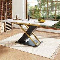68 Seats Extendable Dining Table with Marble-Effect MDF Top, Kitchen Table with Metal Slide Rails, 120-160L x 80W x 75.5H cm, Black+Golden Aosom UK