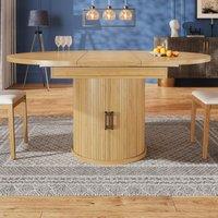 Extendable Round Dining Table with Hidden Leaf Storage, Extension Kitchen Table with Wood-Grain Finish, 118L x 118W x 76H cm, Natural Aosom UK
