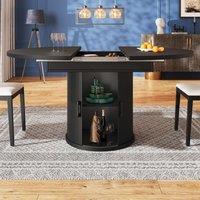 Extendable Dining Table with Curved Sliding Doors and 2 Shelves, Space-Saving Kichen Table for 6 People, 118L x 118W x 76H cm, Black Aosom UK