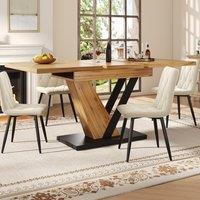 Extendable Dining Table for 4-6, Marble-Effect MDF Top, Space-Saving Kitchen Table, 120-160x75x75.5 cm, Natural Aosom UK
