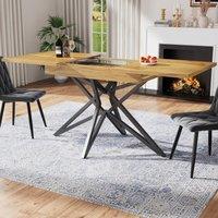 Extendable 68 Seats Dining Table with Locking Extension Rails, Kitchen Table with Wood-Effect Tabletop, 120-160L x 80W x 66H cm, Natural Aosom UK