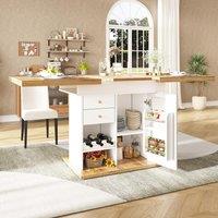 Extendable Dining Table with Telescopic 2-Sided Extension, Space-Saving Table for 4-6 People, 110-140L x 80W x 75H cm, White Aosom UK