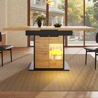 Telescopic Table with App-Controlled LED Lighting and USB Port, Extendable Dining Table for 4-6 People, 110-140L x 80W x 76H cm, Black Aosom UK