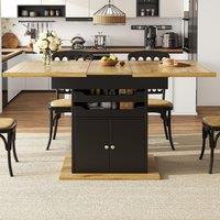 Telescopic Dining Table with Pull-Out Drawers & Integrated Cabinet, Extendable Kichen Table for 4-6 people, 110-140L x 80W x 76H cm, Black Aosom UK