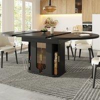 Extendable Dining Table with Glass Doors and Hidden Storage, Space-Saving Dining Table for Up to 6 People, 120-160L x 118W x 77H cm, Black Aosom UK
