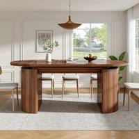 Extendable Dining Table with Vertically Grooved Legs, Space-Saving Dinner Table with Storage Compartment, 160L x 80W x 76H cm, Walnut Aosom UK