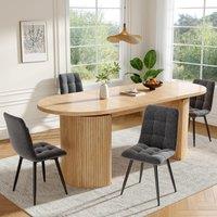 Extendable Dining Table with Vertically Grooved Legs, Space-Saving Dinner Table with Storage Compartment, 160L x 80W x 76H cm, Natural Wood Aosom UK