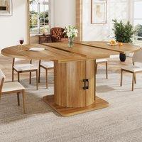 Extendable Dining Table with Space-Saving Round-to-Oval Design, Elegant Convertible Table with Smooth Handle, 118L x 118W x 76H cm, Brown Aosom UK