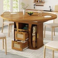 Extendable Dining Table with Sturdy Metal Frame, Space-Saving Center Table with Pull-Out Rattan-Effect Drawers, 118L x 118W x 77H cm, Brown Aosom UK