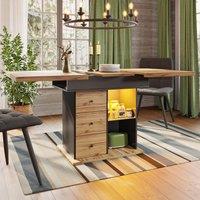 Telescopic Dining Table with App-Controlled LED Lighting, Modern Extension Table with Built-In Storage, 140L x 80W x 75H cm, Black+Natural Aosom UK