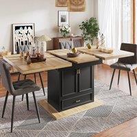 Lockable Telescopic Kitchen Table with WoodGrain MDF Top, Extendable Dining Table with Concealed Storage, 110L x 80W x 75H cm, Black Aosom UK
