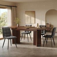 Extendable Dining Table with Grooved V-Shaped Legs, Space-Saving Dining Table for Flats and Family Meals, 120-160L x 80W x 76H cm, Walnut Aosom UK