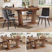 Extendable Dining Table with Double-Column Base, Space-Saving Kitchen Table with Anti-Slip Feet, 120-160L x 80W x 76H cm, Dark Brown Aosom UK