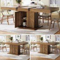 Extendable Dining Table with Integrated Storage, Space-Saving Kitchen Table with Grooved Doors and Shelves, 140-180L x 90W x 75H cm, Walnut Aosom UK