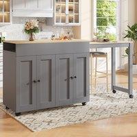 SpaceSaving Dining Table with 6 Adjustable Shelves & Storage Cabinet, Extendable Bar Table for 46 People, 118L-180 x 50W x 94H cm, Gray Aosom UK