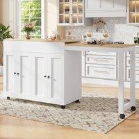 Modern Bar Table with 6 Adjustable Shelves and Storage Cabinet, Extendable Dining Table for 46 People, 118-180L x 50W x 94H cm, White Aosom UK