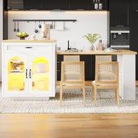 Extendable Kitchen Island with App-Controlled RGB Lighting, Versatile Storage Cabinet with Adjustable Shelf, 126-196L x 59W x 94H cm, White Aosom UK