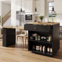Extendable Kitchen Island with Storage and MDF Top, Space-Saving Dining Bar with Built-In Wine Rack, 195.5L x 70W x 94H cm, Black Aosom UK