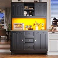 Tall Kitchen Sideboard Cabinet with App-Controlled Changing LED Lighting, Cupboard with Open Display Shelf, 120L x 40W x 180H cm, Black Aosom UK
