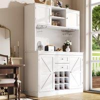 Tall Kitchen Cabinet with Wine Rack and Adjustable Shelves, Spacious Kitchen Cupboard with Doors and Drawers, 120L x 40W x 188H cm, White Aosom UK