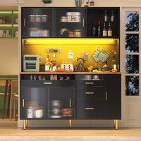 Modern Highboard with Height-Adjustable Shelves & App-Controlled LED, Tall Cabinet for Living, Dining Area, 145L x 39W x 171H cm, Black Aosom UK