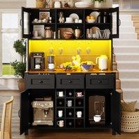 Tall Kitchen Cabinet with Integrated Power Strip and Wine Glass Rack, Stylish Sideboard with Cable Management, 120L x 40W x 170H cm, Black Aosom UK