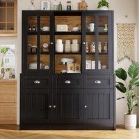 Freestanding Display Cabinet with Adjustable Shelves & Soft-Close Hinges, Tall Sideboard for Living Area, 140L x 38.5W x 175H cm, Black Aosom UK