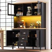 Tall Sideboard with 4 Doors, 3 Drawers and Open Shelf, Versatile Storage Cabinet for Kitchen & Living Area, 120L x 40W x 179H cm, Black Aosom UK