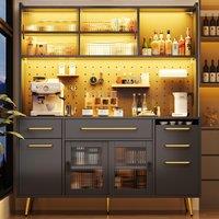 Modern Sideboard with App-Controlled LED Lighting and Music Mode, Tall Cabinet for Kitchen and Living Room, 145L x 39W x 171H cm, Black Aosom UK