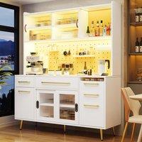 Trendy Sideboard with App-Controlled LED and MDF Pegboard, Tall Storage Cabinet with Sliding Door, 45L x 39W x 171H cm, White Aosom UK