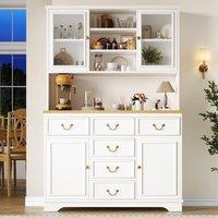 Tall Kitchen Cabinet with USB Ports & Ergonomic Worktop, Stylish Sideboard with Adjustable Shelves, 118L x 39.5W x 180H cm, White Aosom UK