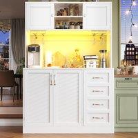 Trendy Sideboard with App-Controlled LED, Snack Rack and Drink Holders, Spacious Buffet with Anti-Tip Fixings, 120L x 40W x 188H cm, White Aosom UK