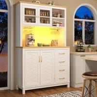 Stylish Sideboard with App-Controlled Built-In LED Light Strip, Practical Cabinet for Kitchen & Living Area, 105.5L x 40W x 180H cm, White Aosom UK