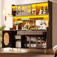 Country Style Sideboard with App-Controlled LED Light Strip, Sturdy Cabinet for Living & Dining Area, 145L x 39W x 171H cm, Brown Aosom UK