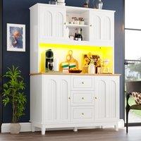 Smart Pantry Cabinet with App-Controlled LED Lights, Modern Kitchen Pantry with Spacious 3-Drawer Storage, 120L x 40W x 180H cm, White Aosom UK