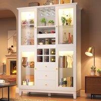 White Wine Cabinet with App-Controlled RGB LED Lighting, Adjustable-Dlass-Shelf Showcase with Wine Rack, 120L x 40W x 180.5H cm, White Aosom UK