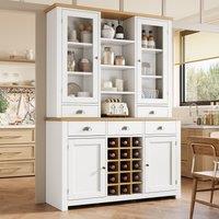 Kitchen Pantry Cabinet with Wine Rack and Adjustable Shelves, Glass-Door Buffet Sideboard with 5 Deep Drawers, 120L x 40W x 185H cm, White Aosom UK