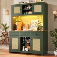 Large Storage Cabinet with Adjustable Shelves, Tall Kitchen Cupboard with Colour-Changing Lighting, 120L x 40W x 180H cm, Antique Green Aosom UK
